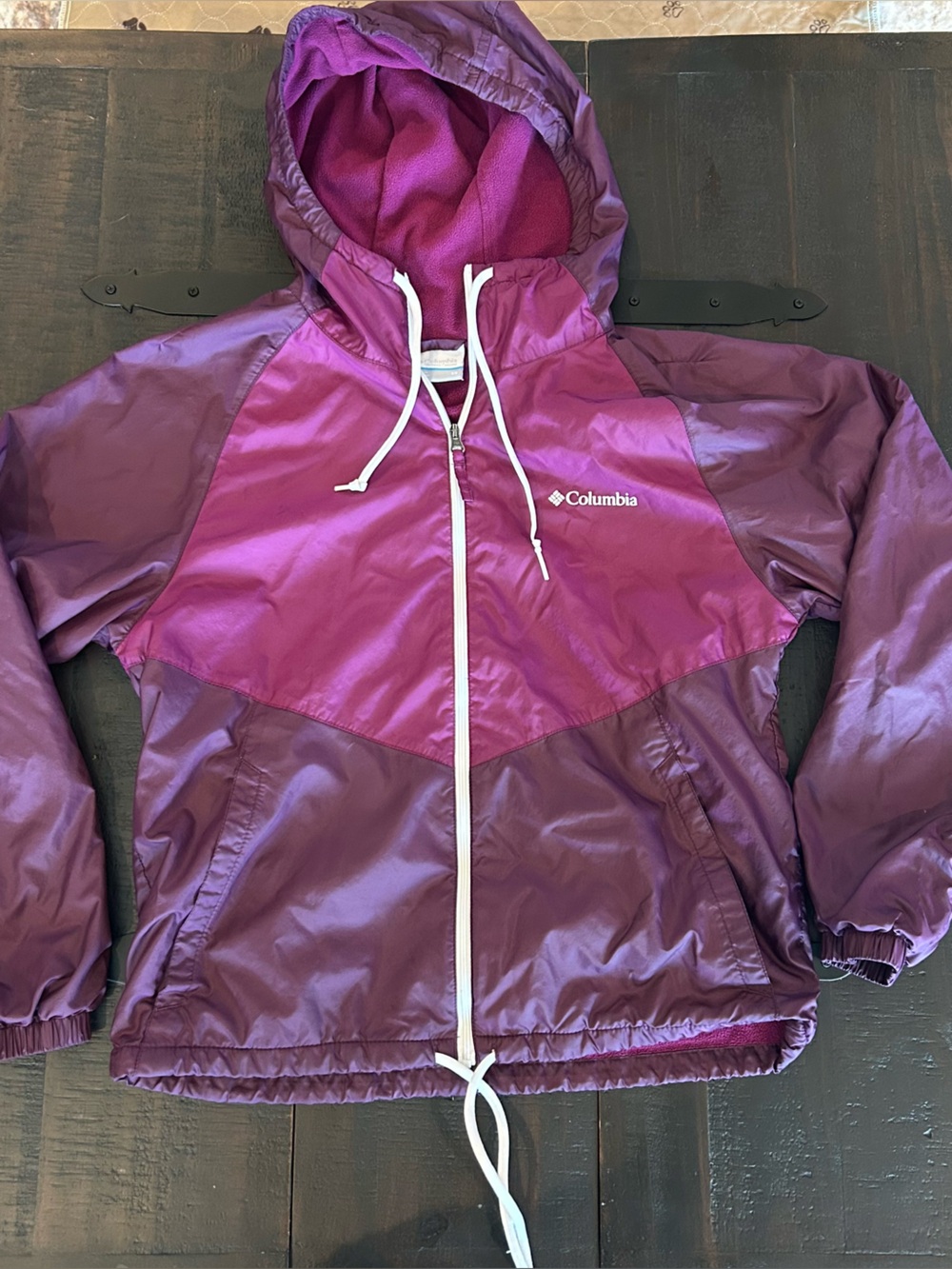 Columbia Two-Tone Purple Hooded Rain Jacket